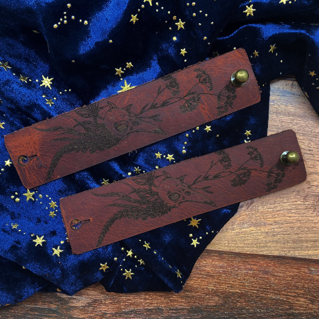 Raven Skull Leather Shawl Cuff