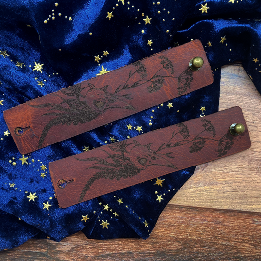 Raven Skull Leather Shawl Cuff