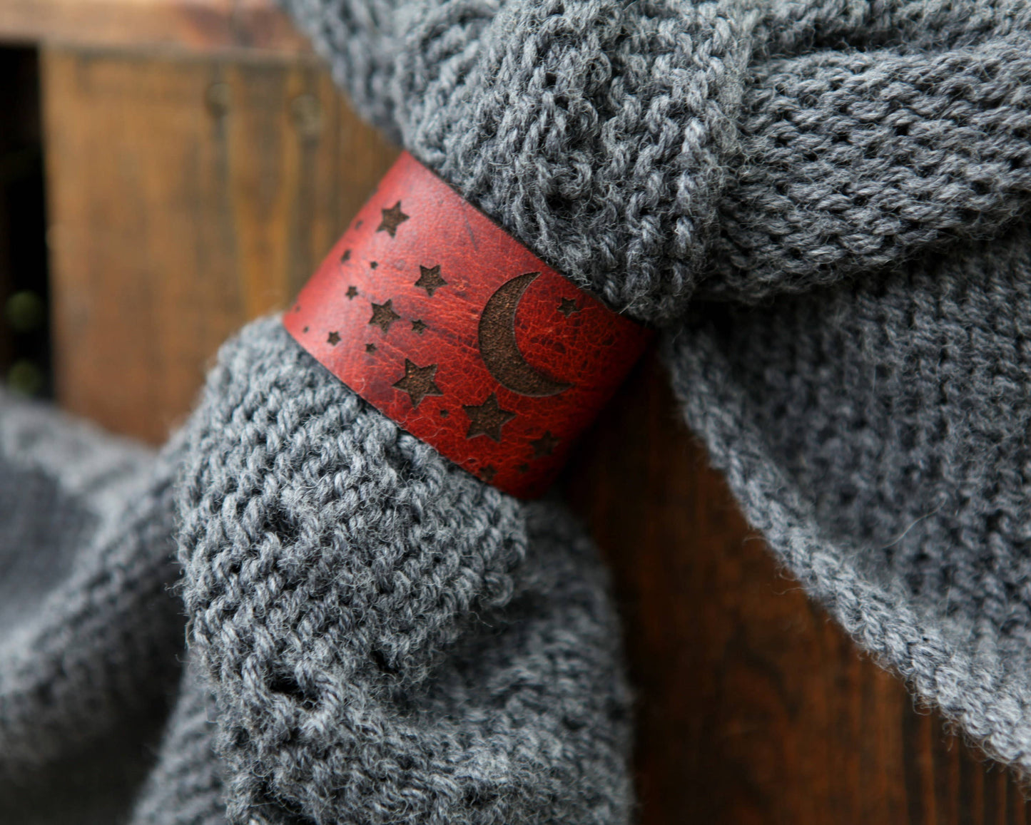 Stars & Moon Leather Shawl Cuff