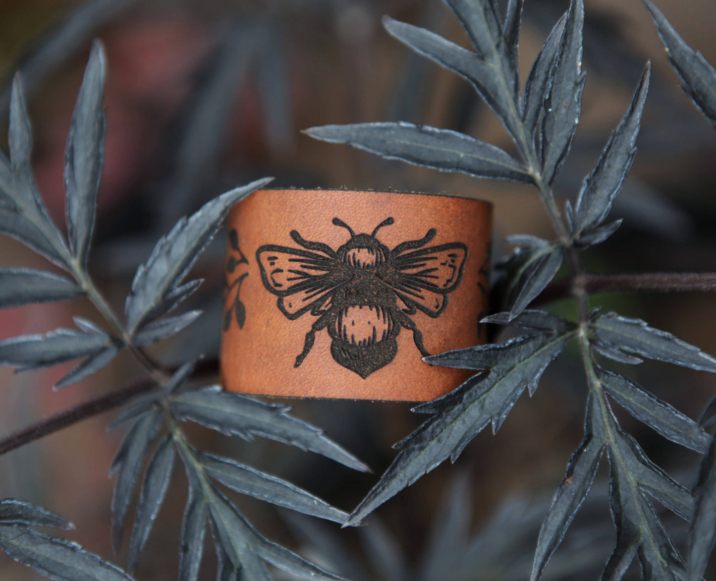 Bee & Leaves Leather Shawl Cuff
