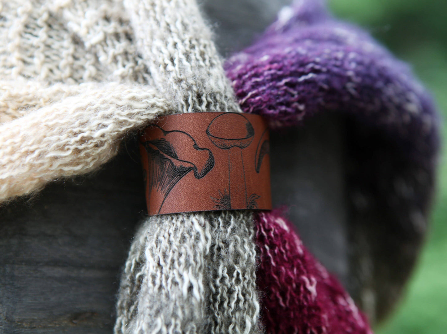 Mushrooms Leather Shawl Cuff