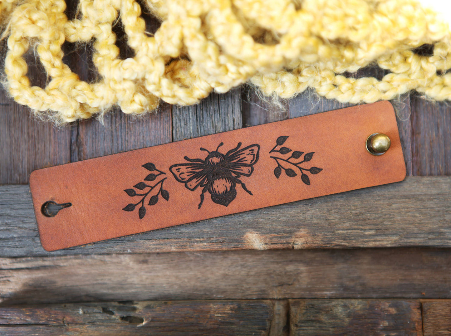 Bee & Leaves Leather Shawl Cuff