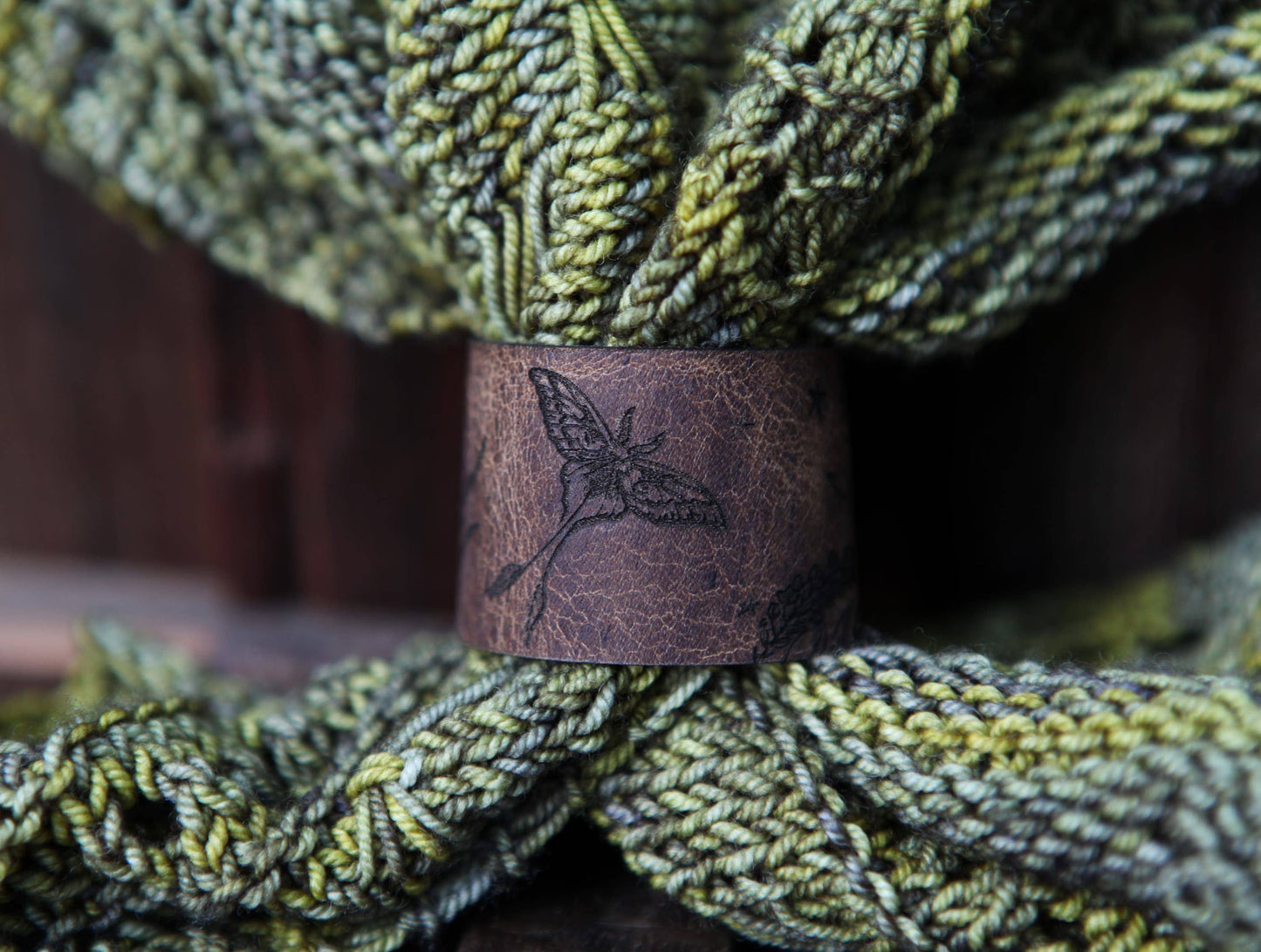 Luna Moth Leather Shawl Cuff